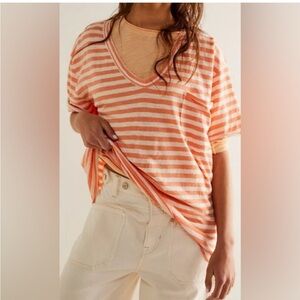 Free People We The Free All I Need Tee Oversized Retro 90s XS Grapefruit Seltzer